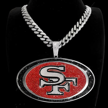 SAN FRANCISCO 49ERS JUMBO GEM NECKLACE Silver Bling NFL Football Hip Hop XL Pendant & 24" Chain