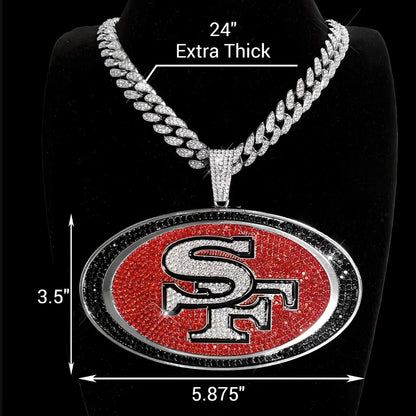 SAN FRANCISCO 49ERS JUMBO GEM NECKLACE Silver Bling NFL Football Hip Hop XL Pendant & 24" Chain