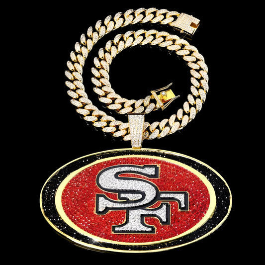 SAN FRANCISCO 49ERS JUMBO GEM NECKLACE Gold Bling NFL Football Hip Hop XL Pendant & 24" Chain