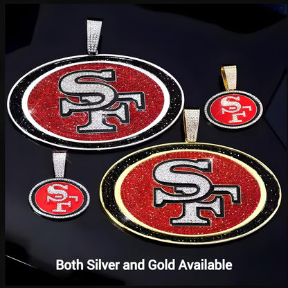 SAN FRANCISCO 49ERS JUMBO GEM NECKLACE Gold Bling NFL Football Hip Hop XL Pendant & 24" Chain