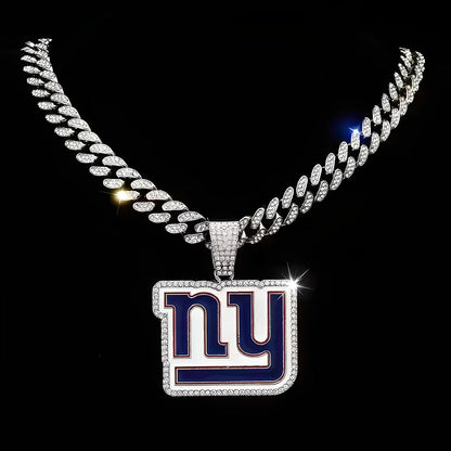 NEW YORK GIANTS GEM NECKLACE Silver Bling NFL Football Hip Hop Pendant & 20"-28" Chain