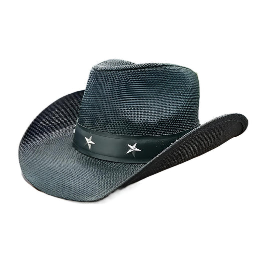STRAW COWBOY HAT Men & Woman Adult Size - Black with Stars