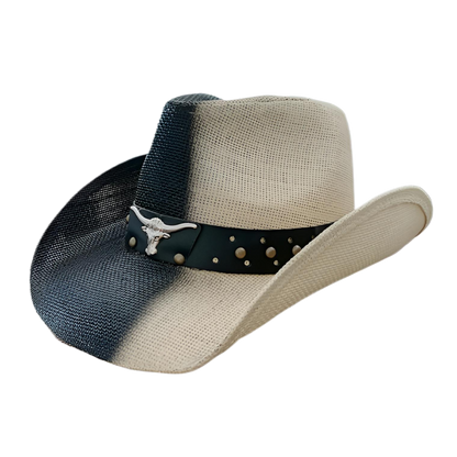 STRAW COWBOY HAT Men & Woman Adult Size - Black and Beige
