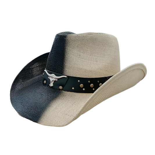 STRAW COWBOY HAT Men & Woman Adult Size - Black and Beige