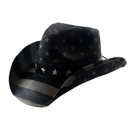 STRAW COWBOY HAT Men & Woman Adult Size - Black USA Flag Print 1