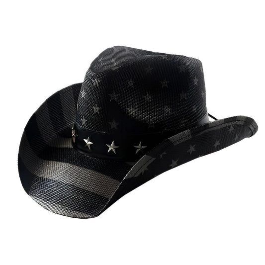 STRAW COWBOY HAT Men & Woman Adult Size - Black USA Flag Print 1
