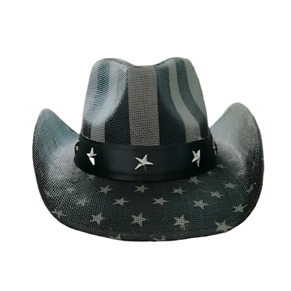 STRAW COWBOY HAT Men & Woman Adult Size - Black USA Flag Print 2