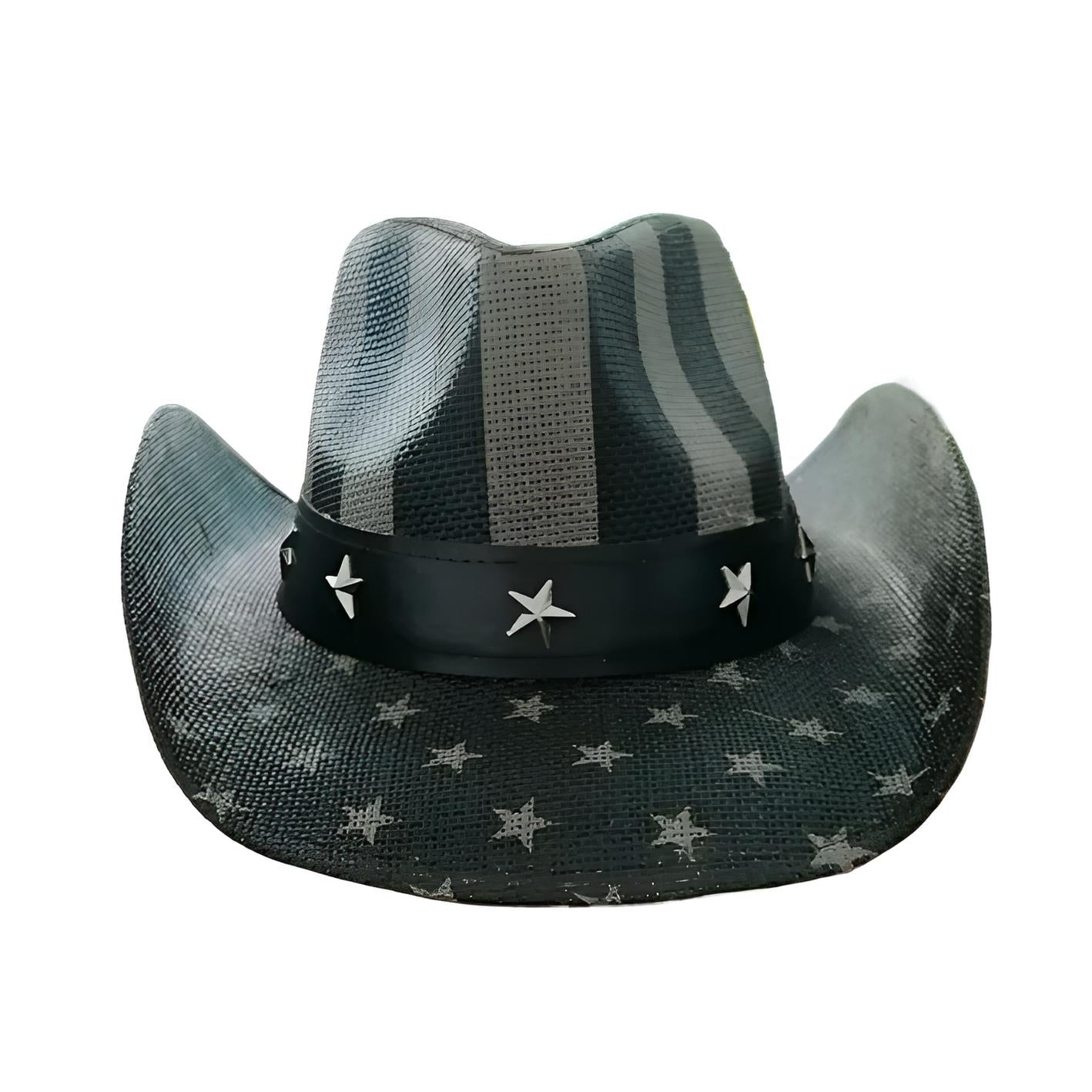 STRAW COWBOY HAT Men & Woman Adult Size - Black USA Flag Print 2