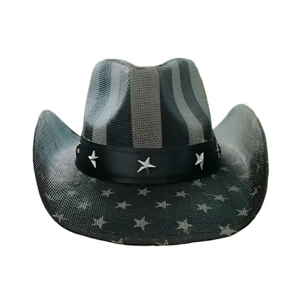 STRAW COWBOY HAT Men & Woman Adult Size - Black USA Flag Print 2