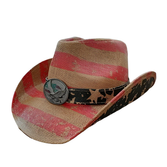 STRAW COWBOY HAT Men & Woman Adult Size - American Flag with Eagle