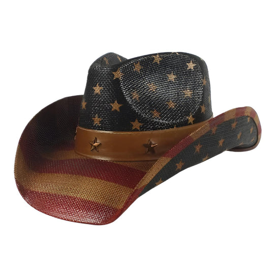 STRAW COWBOY HAT Men & Woman Adult Size - American Flag with Bronze Band