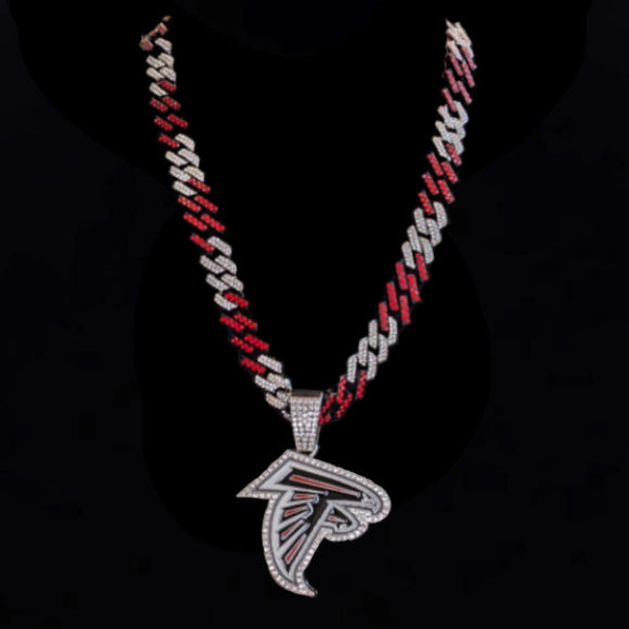 ATLANTA FALCONS GEM NECKLACE Color-Match Bling NFL Football Hip Hop Pendant & 22.5" Chain