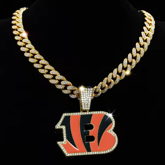 CINCINNATI BENGALS GEM NECKLACE Gold Bling NFL Football Hip Hop Pendant & 20"-28" Chain