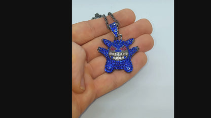 DEEP BLUE GENGAR GEM NECKLACE Pokemon Bling Hip Hop Pendant & 22" Twisted Chain