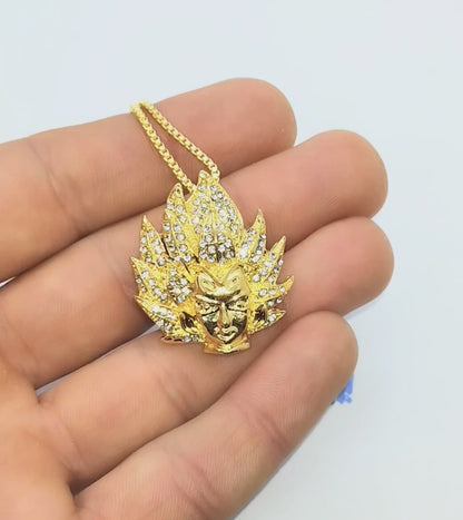 DRAGON BALL Z NECKLACE (Gold/Gem) Vegeta Goku Gohan Anime Pendant & Golden Chain