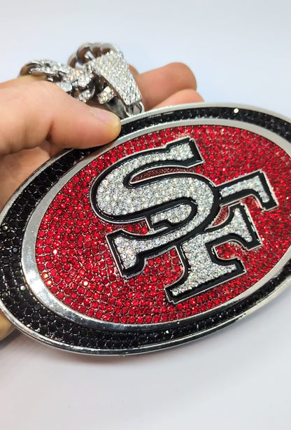 SAN FRANCISCO 49ERS JUMBO GEM NECKLACE Silver Bling NFL Football Hip Hop XL Pendant & 24" Chain