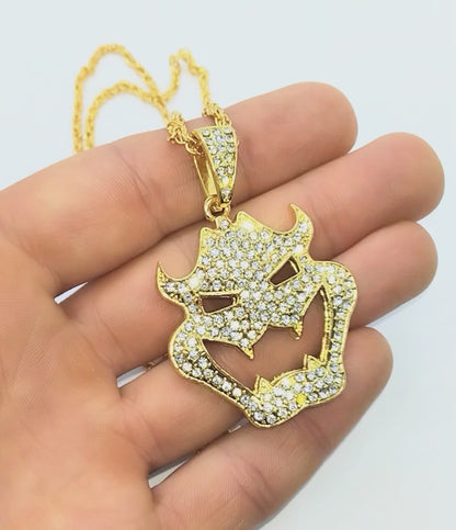 BOWSER GOLD GEM NECKLACE Super Mario Bros Pendant & Gold Chain