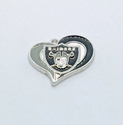 LAS VEGAS RAIDERS HEART CHARM (x1) Big Discounts for Multiple Charms NFL Pendant