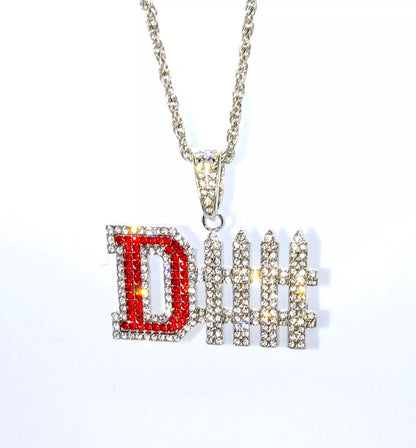 DEFENSE "D-FENSE" GEM NECKLACE Silver Bling Sports Hip Hop Pendant & 23" Chain