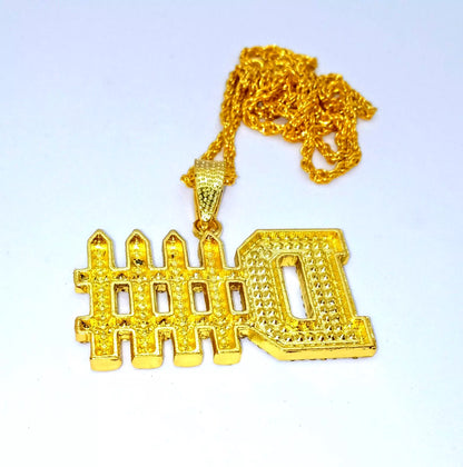 DEFENSE "D-FENSE" GEM NECKLACE Gold Bling Sports Hip Hop Pendant & 23" Chain