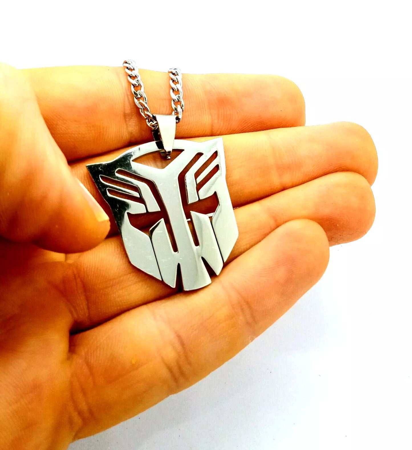 TRANSFORMERS NECKLACE Silver Stainless Steel Autobot Pendant & 23" Chain