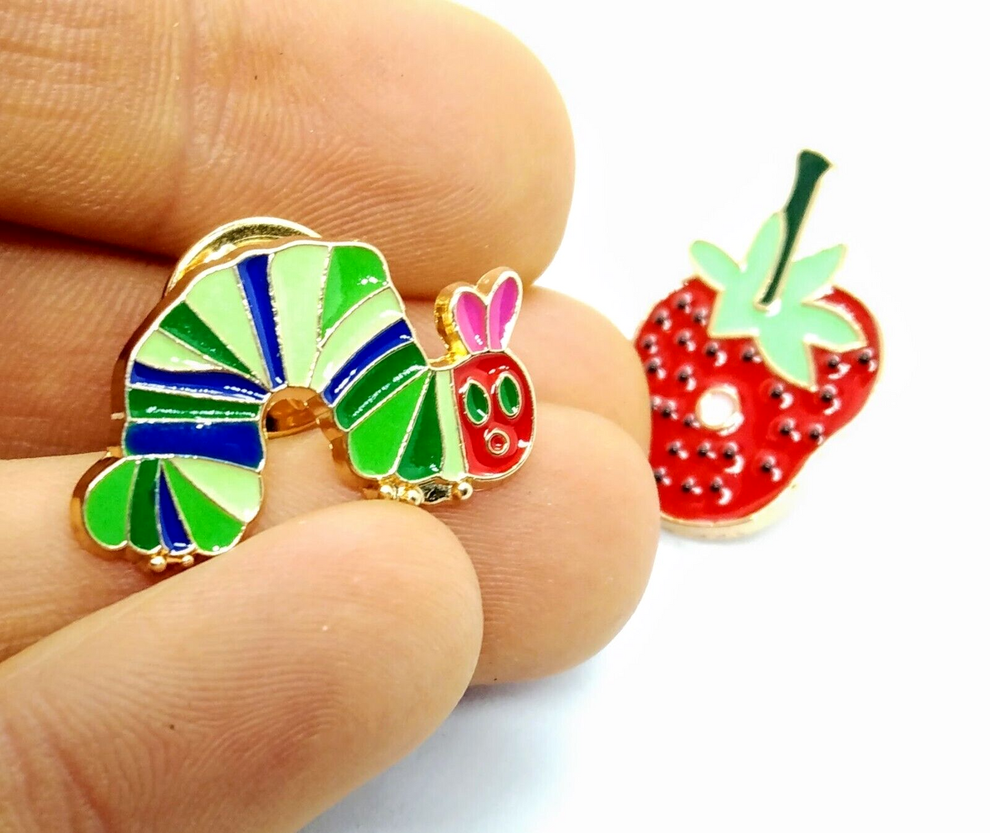 THE VERY HUNGRY CATERPILLAR & STRAWBERRY PINS Children's Book Enamel Brooches