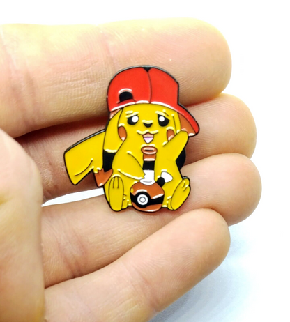 FUNNY PIKACHU PIN Pokemon Smoking Waving Gift Enamel Lapel Brooch