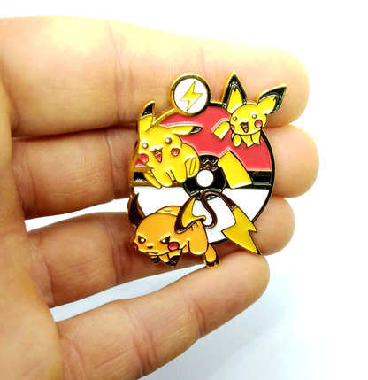 PIKACHU EVOLUTION PIN Pokemon Golden Round Circle Raichu+ Enamel Brooch Anime