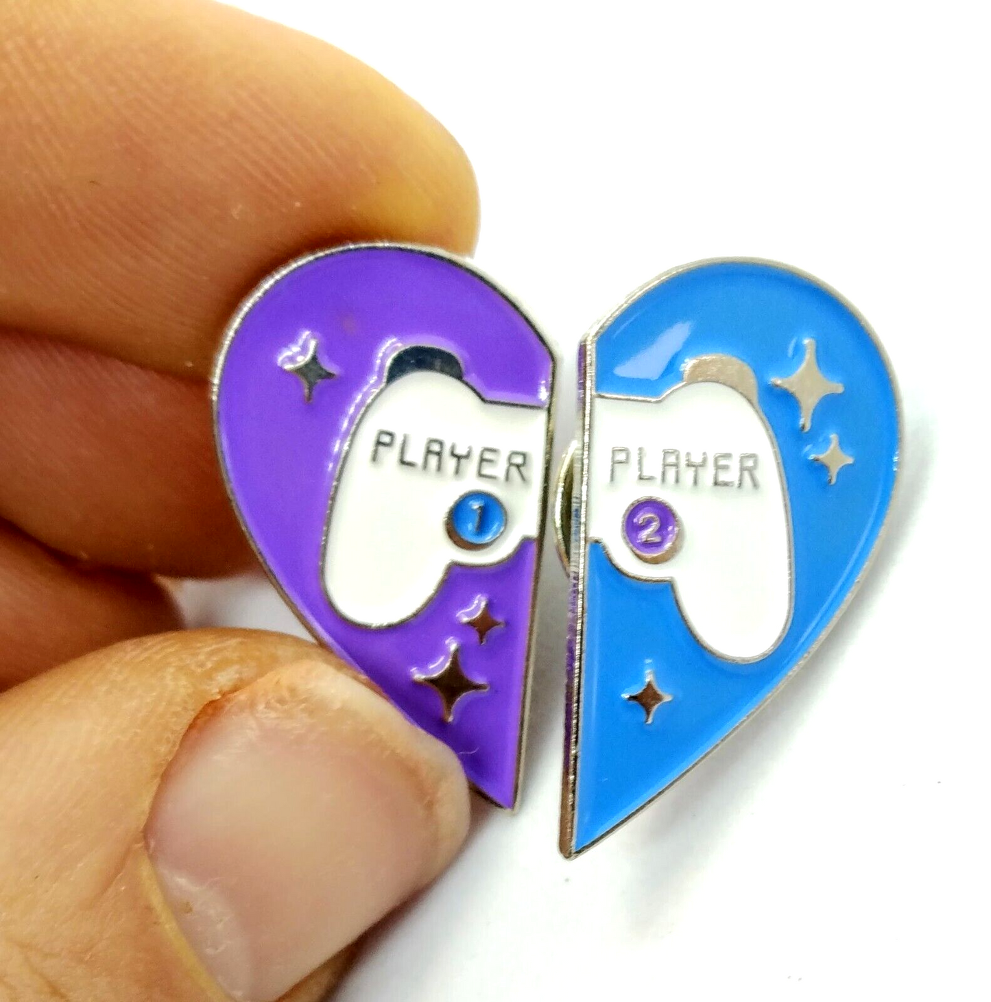 ROMANTIC GAMER PIN SET (2pcs) Heart Player Controller Gift Enamel Lapel Brooches