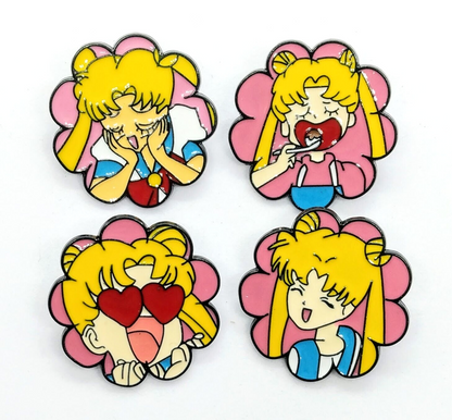 SAILOR MOON PIN SET (4pcs) Funny Cartoon Bubble Anime Four Enamel Brooch Lot