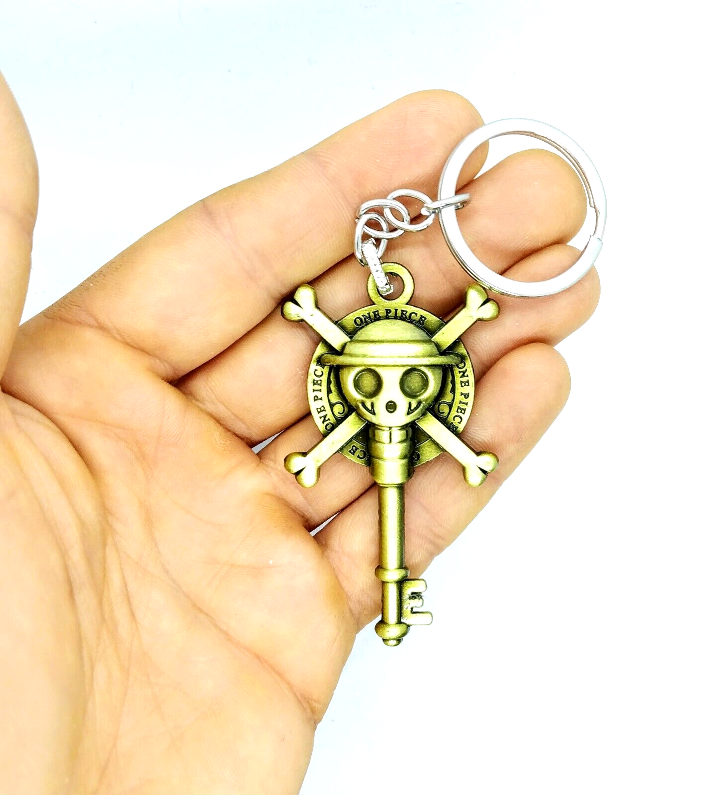 ONE PIECE SKULL & CROSSBONES KEYCHAIN Luffy Pirate Gold Key To Treasure Chest