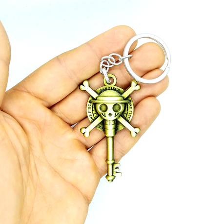 ONE PIECE SKULL & CROSSBONES KEYCHAIN Luffy Pirate Gold Key To Treasure Chest