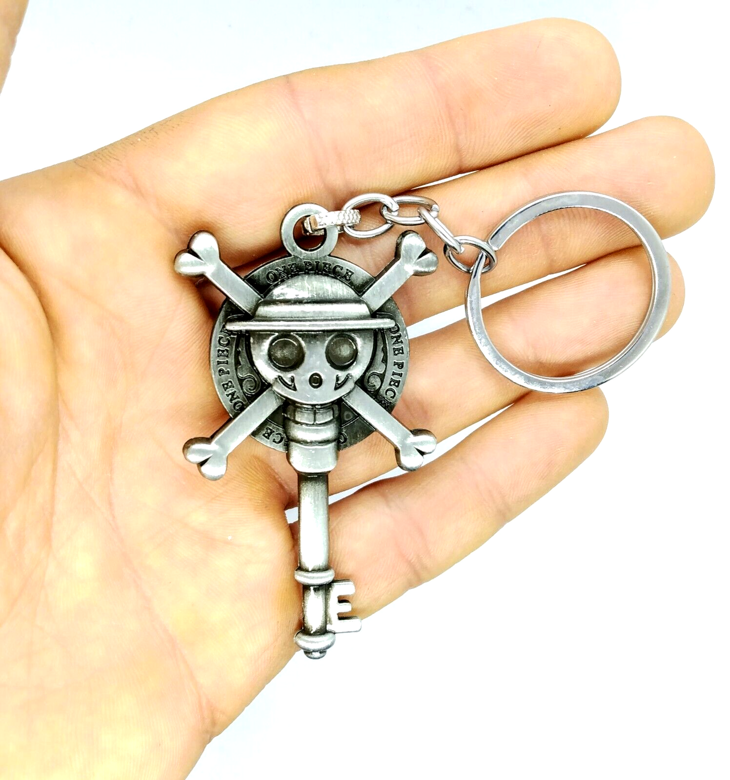 ONE PIECE SKULL & CROSSBONES KEYCHAIN Luffy Pirate Silver Key To Treasure Chest