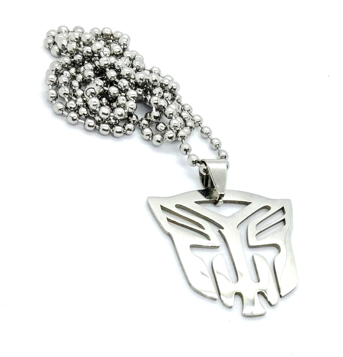 TRANSFORMERS NECKLACE Silver Autabot Face Pendant & Stainless Steel Bead Chain