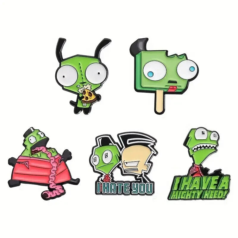 INVADER ZIM PIN SET (5pcs) Gir Cartoon Toon 90s Gift Enamel Lapel Brooch Lot