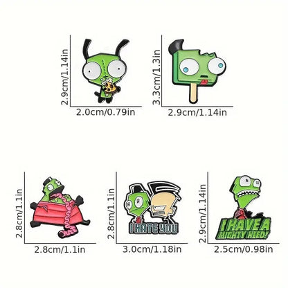 INVADER ZIM PIN SET (5pcs) Gir Cartoon Toon 90s Gift Enamel Lapel Brooch Lot