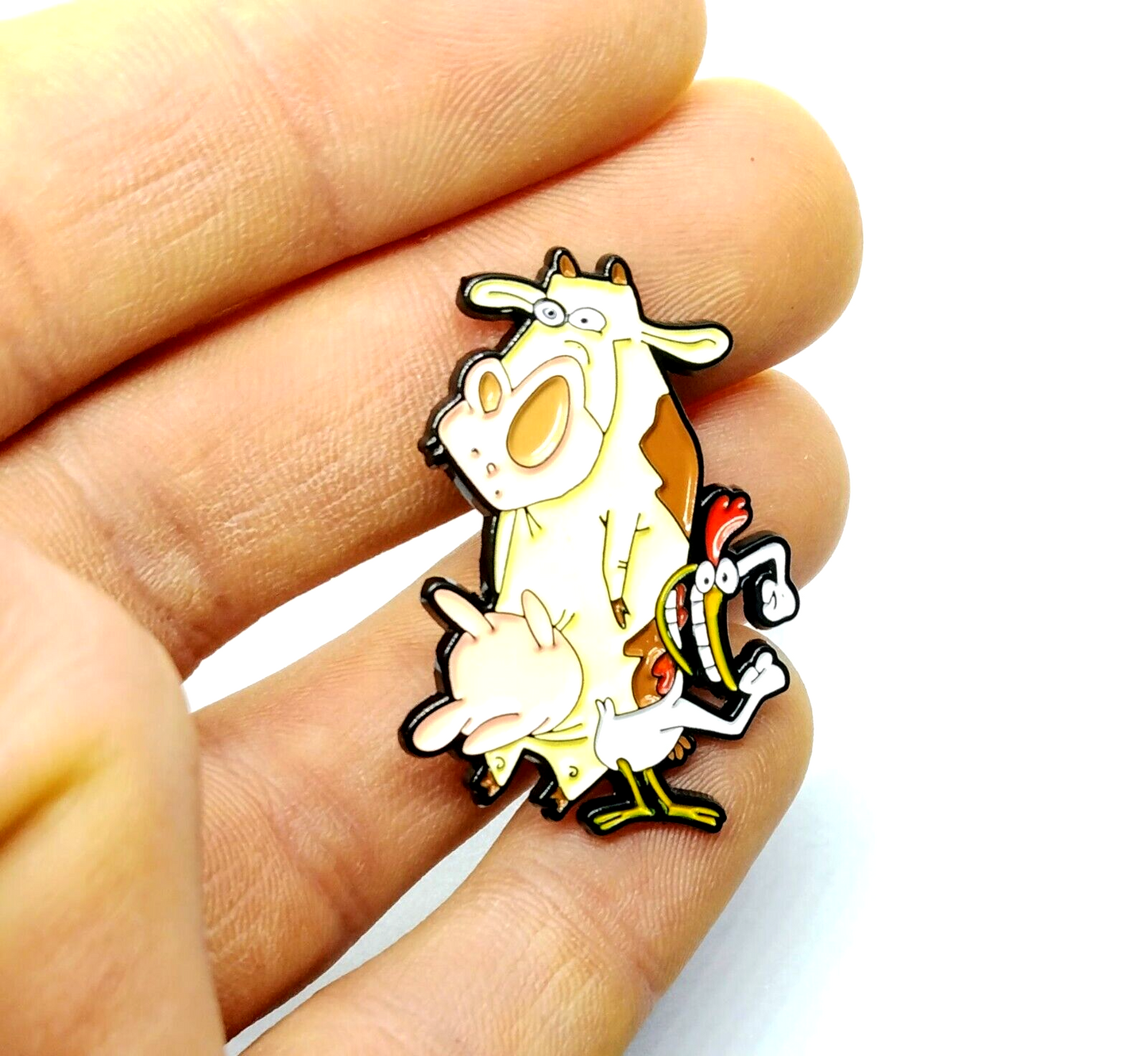 COW & CHICKEN PIN Retro Cartoon Network Show 90s 1990s Toon Gift Enamel Brooch