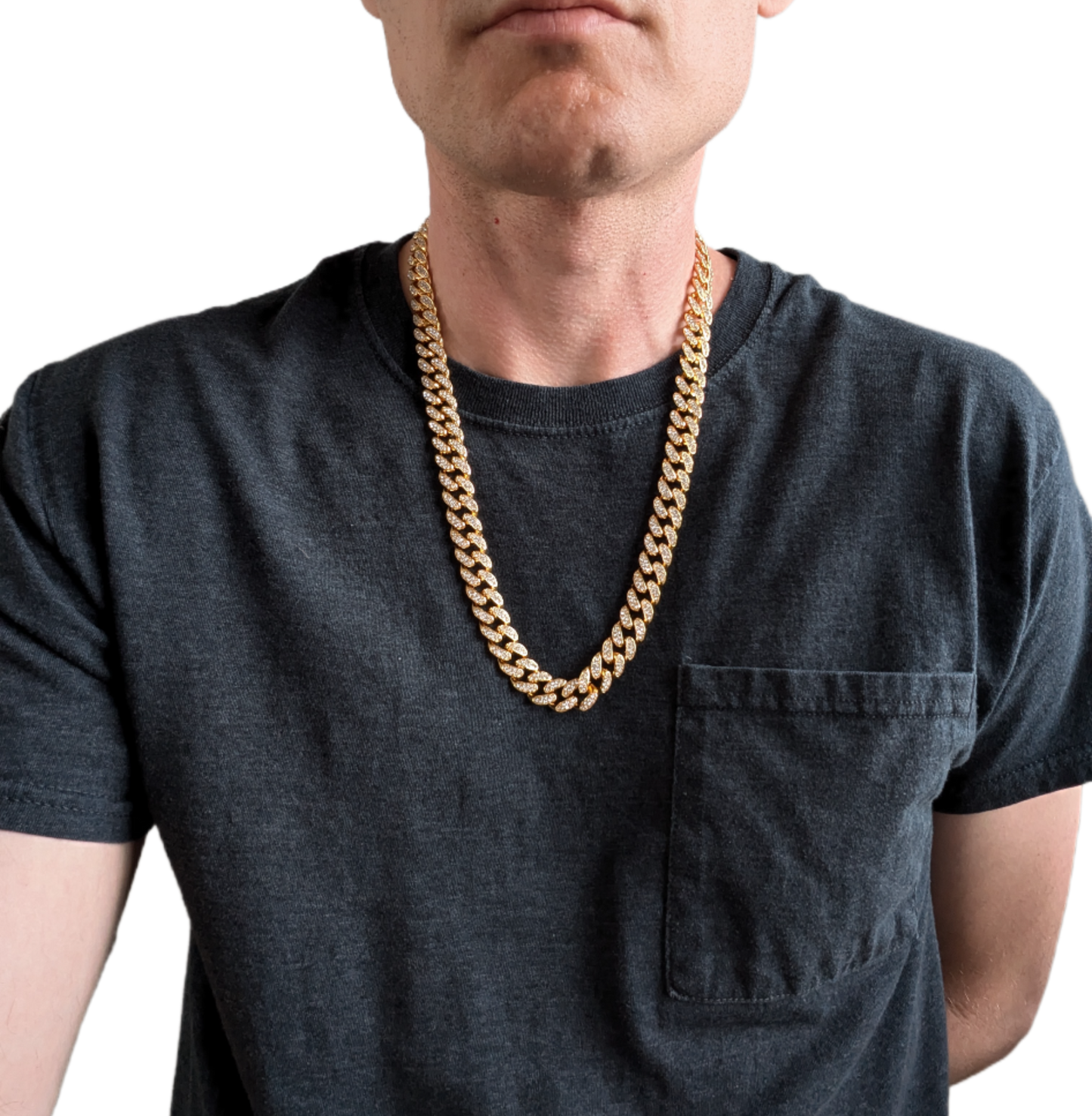 24 INCH - Gold 13mm Straight Gem Link Chain Necklace