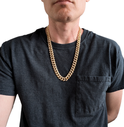 24 INCH - Gold 13mm Straight Gem Link Chain Necklace
