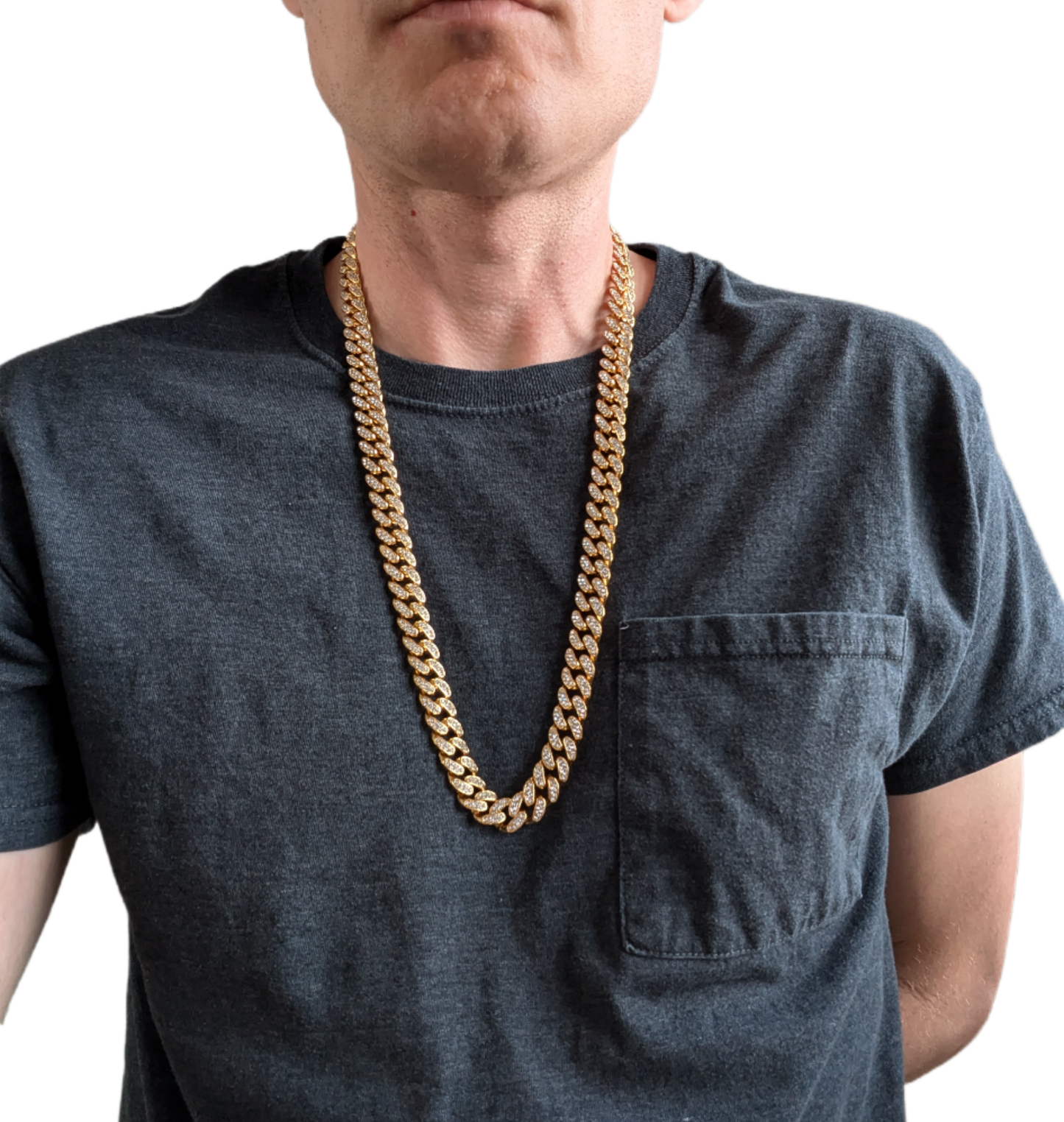 28 INCH - Gold 13mm Straight Gem Link Chain Necklace