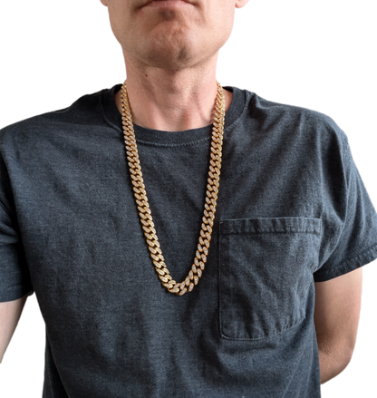 28 INCH - Gold 13mm Straight Gem Link Chain Necklace