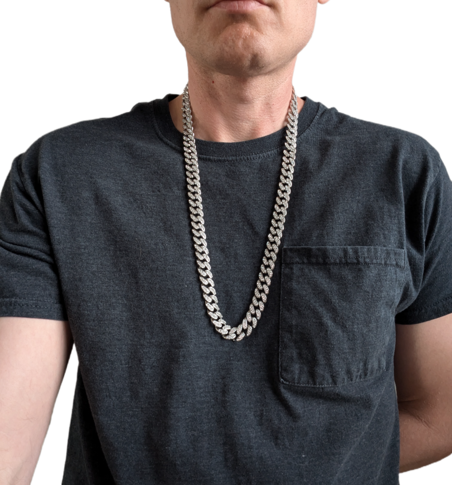 28 INCH - Silver 13mm Straight Gem Link Chain Necklace