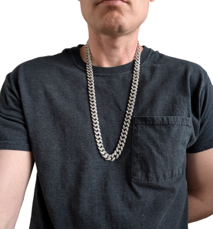 28 INCH - Silver 13mm Straight Gem Link Chain Necklace