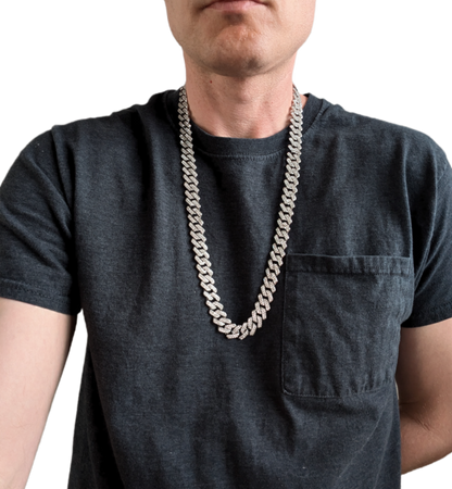 28 INCH - Silver 14mm Tilted Gem Link Chain Necklace